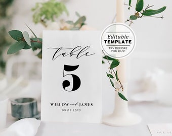 Minimalist Table Number Template, Wedding Table Numbers, Printable Table Numbers #001 Mr White