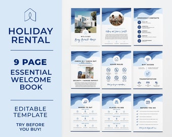 Beach House Holiday Rental Welcome Book, Editable VRBO Welcome Book, Real Estate Template, Printable House Manual #043 SANTORINI