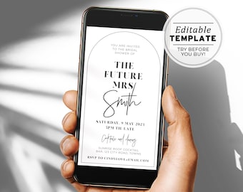 Noir Arch Bridal Shower Evite, Electronic Invite, Printable | EDITABLE TEMPLATE #049