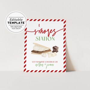 Christmas S&#39;more Station Sign, S&#39;mores Bar | PRINTABLE EDITABLE TEMPLATE #091