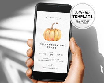 Editable Friendsgiving Dinner Digital Party Invitation, Thanksgiving e-Invite, SMS Evite | EDITABLE TEMPLATE