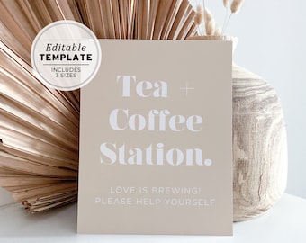 Scandi Minimalist Tea and Coffee Station Sign Edit and Print | EDITABLE TEMPLATE #047