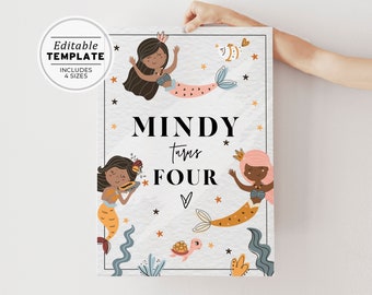Mermaid World, Mermaids of Colour, Inclusive Mermaid Birthday Party Welcome Sign | EDITABLE TEMPLATE