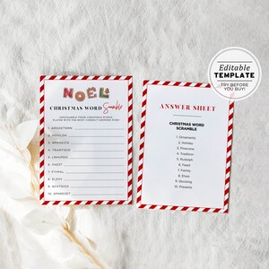 Christmas Word Scramble Game, Holidays Word Scramble, Christmas Games, Christmas Activities, Holiday Trivia | PRINTABLE EDITABLE TEMPLATE