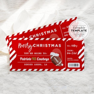 Printable Football Game Ticket Christmas Gift Template, NFL game Santa Gift Certificate | EDITABLE TEMPLATE #056 #082
