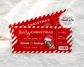 Printable Football Game Ticket Christmas Gift Template, NFL game Santa Gift Certificate | EDITABLE TEMPLATE #056 #082