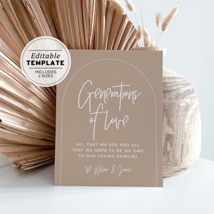 Nue Arch Generations of Love Sign, All That We Hope To Be, Printable Minimalist Wedding Sign, Baby Shower Sign, Bridal Shower #038