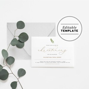 Modèle d’invitation modifiable de baptême baptême, or et verdure - MISS SALLY