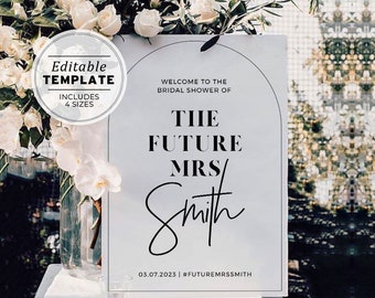 Noir Arch Minimalist ‘The Future Mrs’ Bridal Shower, Hens Party Welcome Sign, Editable Template, Printable, Digital Download #049