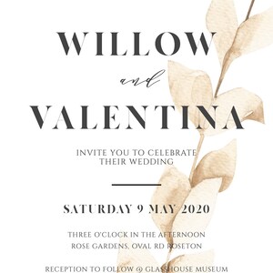 Nue Leaf Minimalist Watercolor Wedding Invitation Suite Printable Editable Template Download, Set of 2 031 image 4