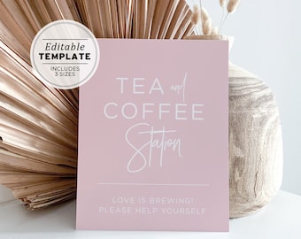Blush Minimalist Tea and Coffee Station Sign Edit and Print | EDITABLE TEMPLATE #035