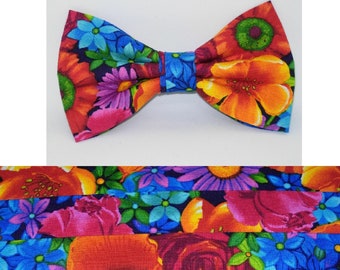 Paradise Flowers Bow Tie & Cummerbund Set | Beautiful Flowers | Tropical Weddings | Blue, Purple, Red, Orange Flowers | Bow ties for men