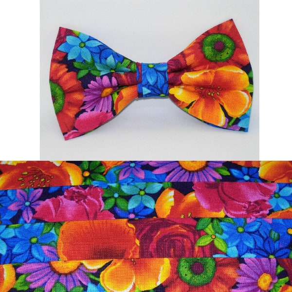 Paradise Flowers Bow Tie & Cummerbund Set | Beautiful Flowers | Tropical Weddings | Blue, Purple, Red, Orange Flowers | Bow ties for men