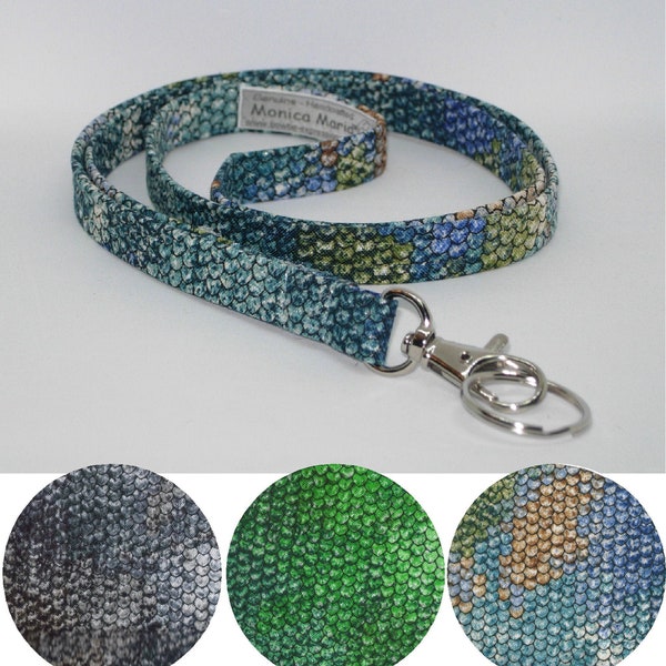 Snake Skin Lanyard, Blue & Green Lanyard, Green Snake Skin Key Fob, Black Gray Key Chain, Teacher Laynard, Cell Phone Wristlet, Cool Lanyard