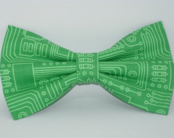 Computer Bow tie, Light Green PCB, Circuit Board, Pre-Tied Bow tie, Bow tie for Men, Boys bow tie, Girls Hair Bow, Technology, Geek, Science