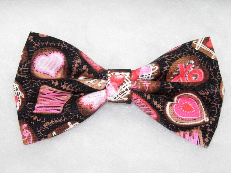 Boys Chocolate Hearts Clip On Cotton Bow Tie Bowtie