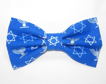 Hanukkah Bow tie, Star of David on Blue, Pre-tied Bow Tie, Jewish Holiday, Baby bow tie, Boys Bow tie, Silver Menorahs, Bar Mitzvah Ties