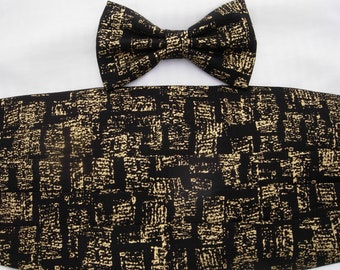 Gold & Black Cummerbund Set | Abstract Metallic Gold on Black | Formal Events | Weddings | Self-tie or Pre-tied Bow tie | Bow ties for men