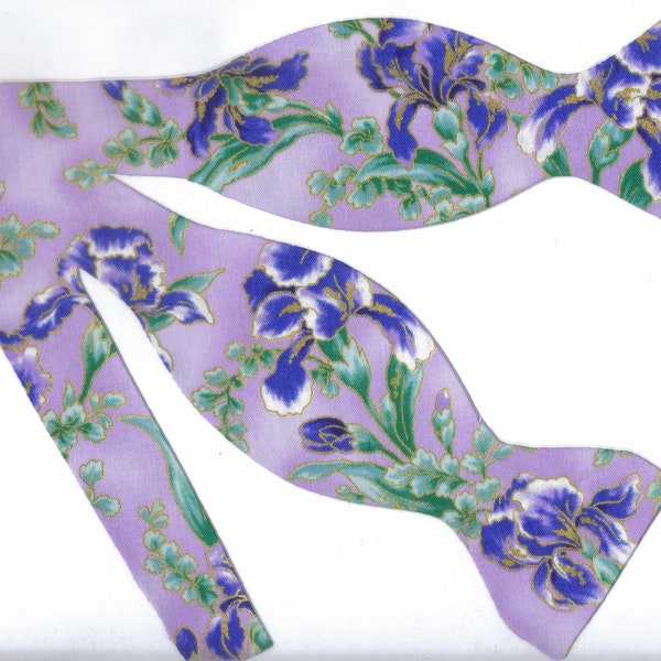 Lavender Bow Tie, Purple Flowers with Sage Green Leaves & Metallic Gold, Self-tie, Pre-tied, Bow ties for men, Boy bow tie, Girls Hair Bow