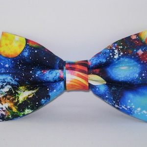 Outer Space Bow tie, Blue Planets & Stars, Pre-tied Bow tie, Astronomy, Deep Space Travel, Bow Ties for men, Boys Bow tie, Girls Hair Bow