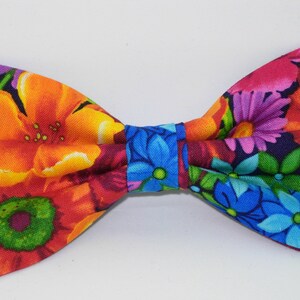 Bright Floral Bow Tie, Red Orange Blue Purple Flowers, Self-tie or Pre-tied, Tropical Wedding, Bow Ties for Men, Boys bow tie, Girl Hair Bow image 3