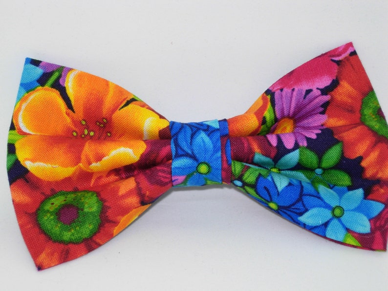 Bright Floral Bow Tie, Red Orange Blue Purple Flowers, Self-tie or Pre-tied, Tropical Wedding, Bow Ties for Men, Boys bow tie, Girl Hair Bow image 3