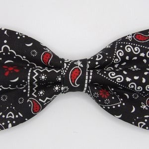 Black & Red Bandana Bow Tie, Western Style, Pre-tied, Men, Boys, Girls Hair Clip