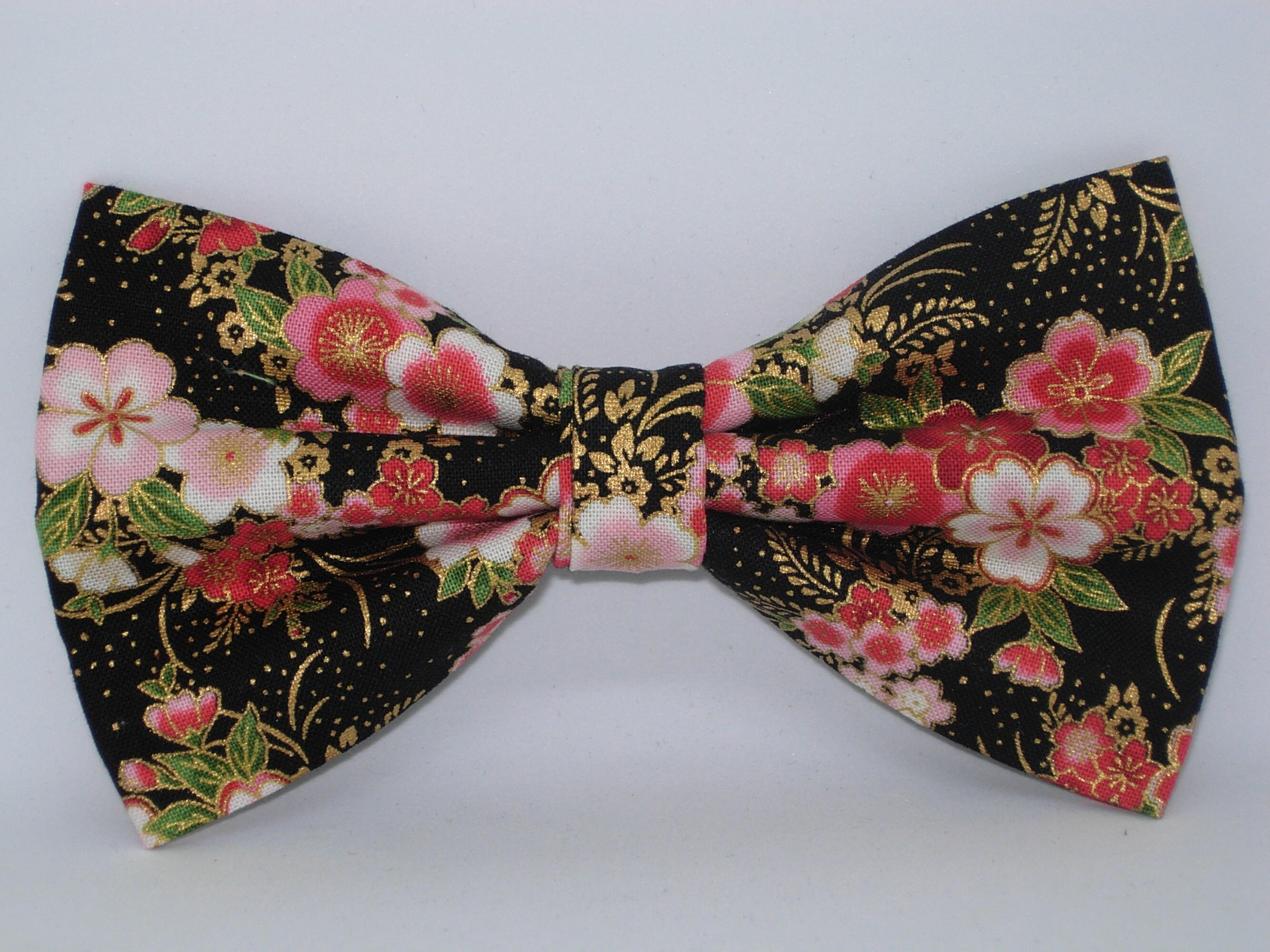 Oriental Floral Bow tie Pink & Red Flowers on Black Metallic | Etsy
