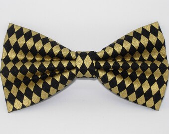 Gold & Black Bow tie | Metallic Gold Diamonds | Pre-tied Bow tie | Gold Weddings | Bow ties for Men | Boys bow tie | Celebration | Girls Bow