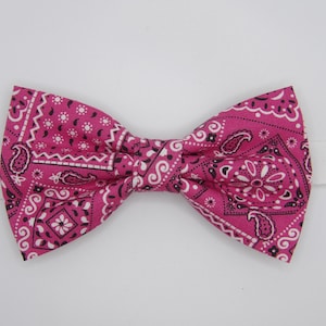 Pink Bandana Bow Tie, Western Style, Self-tie or Pre-tied, Men, Boys, Girls Hair Clip