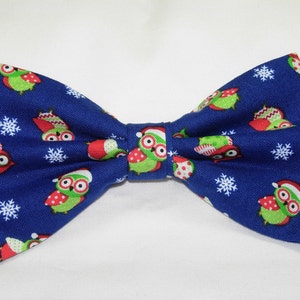 Christmas Party Bow tie | Holiday Owls & Snowflakes on Dark Blue | Pre-tied Bow Tie | Bow ties for Men | Boys Bow tie | Girls Hair Bow