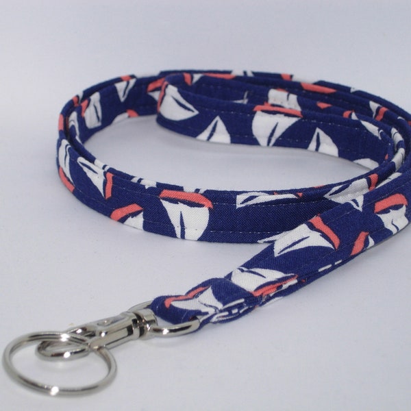 Captains Lanyard, Sailboats on Navy Blue, Nautical Gift for Men, Sailing Key Fob, Cell Phone Wristlet, Boating Key Chain, Soft Lanyard