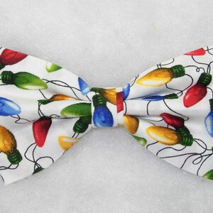Christmas Bow tie, Colorful String Lights on White, Pre-tied Bow Tie, Christmas Tree, Bow ties for Men, Boys bow tie, Girls Hair Bow