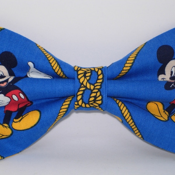 Mickey Mouse Bow Tie, Mickey on Blue with Rope, Pre-tied Bow tie, Birthday Party, Boy Bow tie, Bow tie for Men, Disney Cruise, Girl Hair Bow