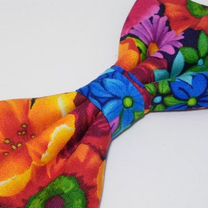 Bright Floral Bow Tie, Red Orange Blue Purple Flowers, Self-tie or Pre-tied, Tropical Wedding, Bow Ties for Men, Boys bow tie, Girl Hair Bow image 4