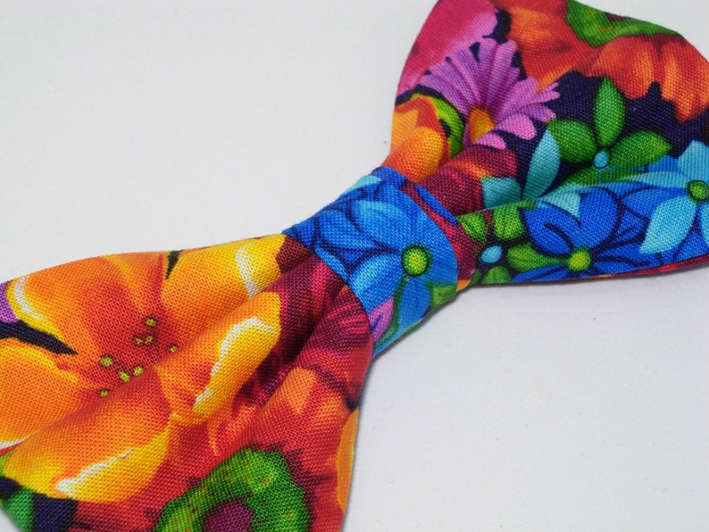 Bright Floral Bow Tie, Red Orange Blue Purple Flowers, Self-tie or Pre-tied, Tropical Wedding, Bow Ties for Men, Boys bow tie, Girl Hair Bow image 4