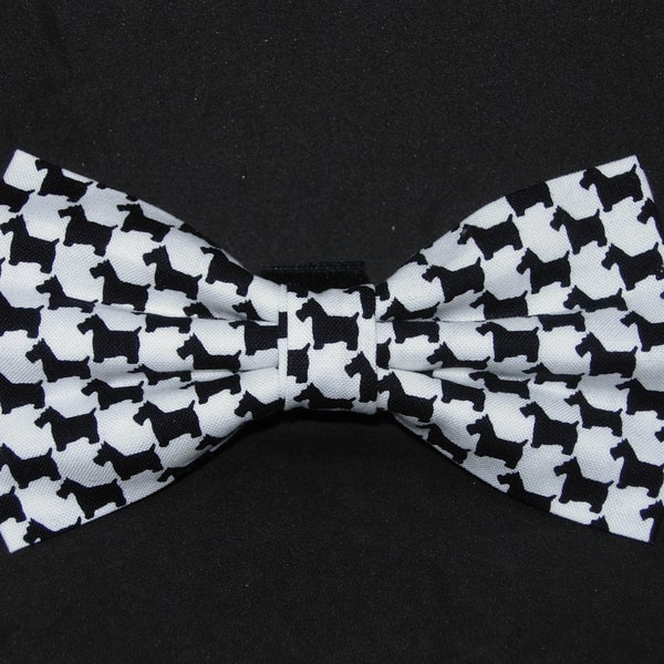 Scottish Terrier Bow tie, Black & White Houndstooth Bow tie, Pre-tied bow tie, Bow tie for Men, Boy Bow tie, Scottie Bow tie, Girls Hair Bow