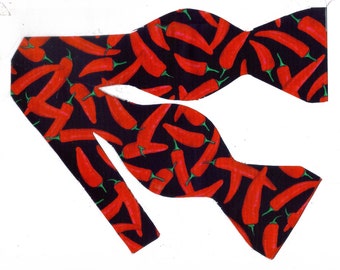 Chili Pepper Bow tie | Red Chili Peppers on Black | Self-tie or Pre-tied | Red Hot Chili Pepper Festival | Bow ties for men | Boys Bow tie