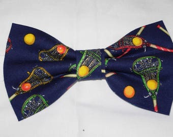 Lacrosse Bow Tie, Lacrosse Sticks on Blue, Pre-tied Bow tie, Sport Bow tie, Lacrosse Player, Bow ties for Men, Boys Bow tie, Girls Hair Bow