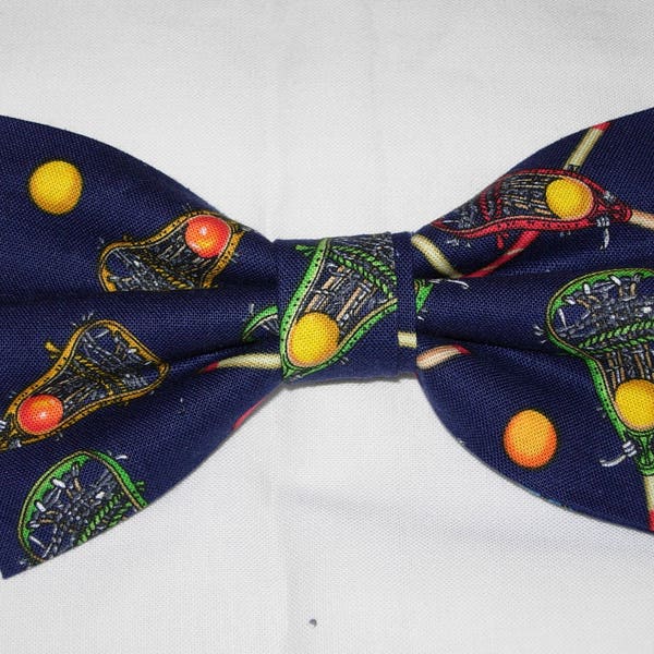 Lacrosse Bow Tie, Lacrosse Sticks on Blue, Pre-tied Bow tie, Sport Bow tie, Lacrosse Player, Bow ties for Men, Boys Bow tie, Girls Hair Bow