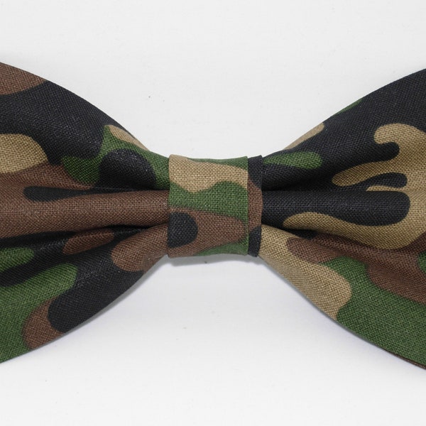 Camo Bow Tie, Deep Woods Brown & Green Army Camo, Pre-tied Bow tie, Veterans, Military Wedding, Bow tie for Men, Boy Bow tie, Girls Hair Bow