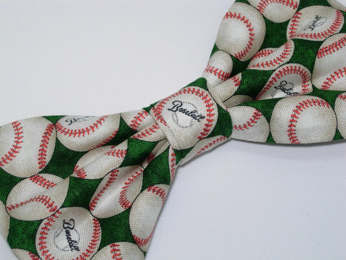 Baseball Bow Tie Baseballs on Green Selftie & Pretied Etsy