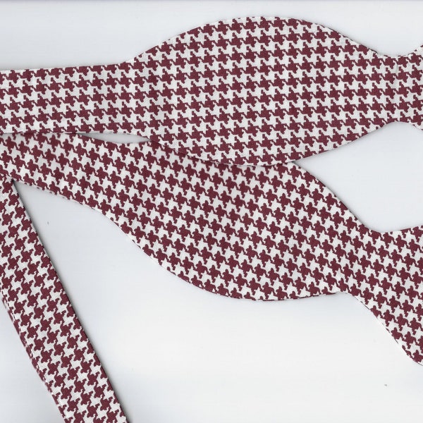 Burgundy & White Bow tie, Dark Red Houndstooth, Self-tie or Pre-tied Bow Tie, Wedding bow tie, Bow ties for men, Boy Bow tie, Girls Hair Bow