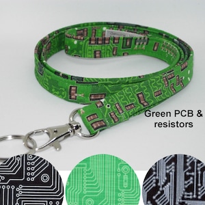 Computer Lanyard, Circuit Board, Black, White, Green, Tech Teacher Laynard, Cell Phone Wristlet, Geek Key Chain, Cool Lanyard, Nerdy Key Fob