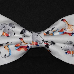 Rescue Puppy Bow Tie | Colorful Dogs on White | Pet Show | Dog Groomer | Pre-tied Bow tie | Bow ties for Men | Boys bow tie | Girls Hair Bow