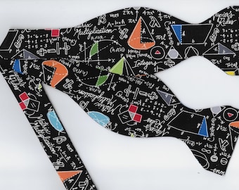 Geometry Bow tie, Math Equations, Colorful Shapes, Self-tie or Pre-tied, Science Teacher Gift, Bow ties for Men, Boy Bow tie, Girls Hair Bow