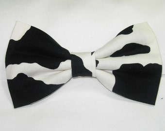 Cow Print Bow Tie, Black Cow Spots, Pre-tied Bow tie, Cow Appreciation Day, Animal Print, Bow Ties for Men, Boys bow tie, Girls Hair Bow