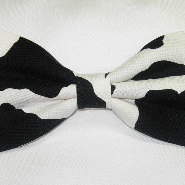 Cow Print Bow Tie, Black Cow Spots, Pre-tied Bow tie, Cow Appreciation Day, Animal Print, Bow Ties for Men, Boys bow tie, Girls Hair Bow