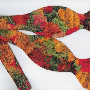 Autumn Bow Tie, Forest of Fall Leaves, Self-tie or Pre-tied, Fall Weddings, Bow ties for Men, Boys Bow tie, Girls Hair Bow, Thanksgiving image 1