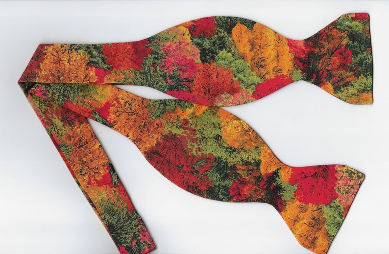 Autumn Bow Tie, Forest of Fall Leaves, Self-tie or Pre-tied, Fall Weddings, Bow ties for Men, Boys Bow tie, Girls Hair Bow, Thanksgiving image 1
